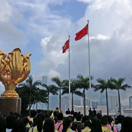 Students were attending the flag raising ceremony