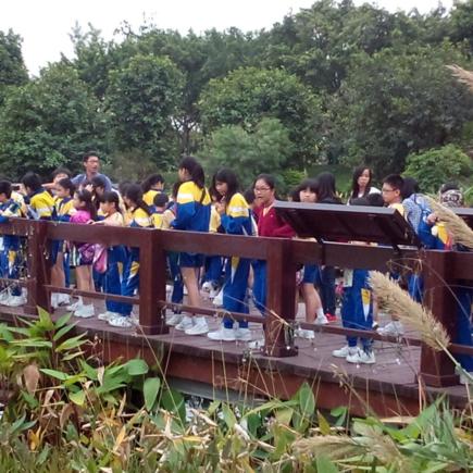 学生参访湿地公园，了解湿地生态系统的多样化及资源。