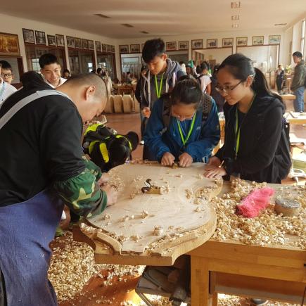 Students were visiting Musical instrument company